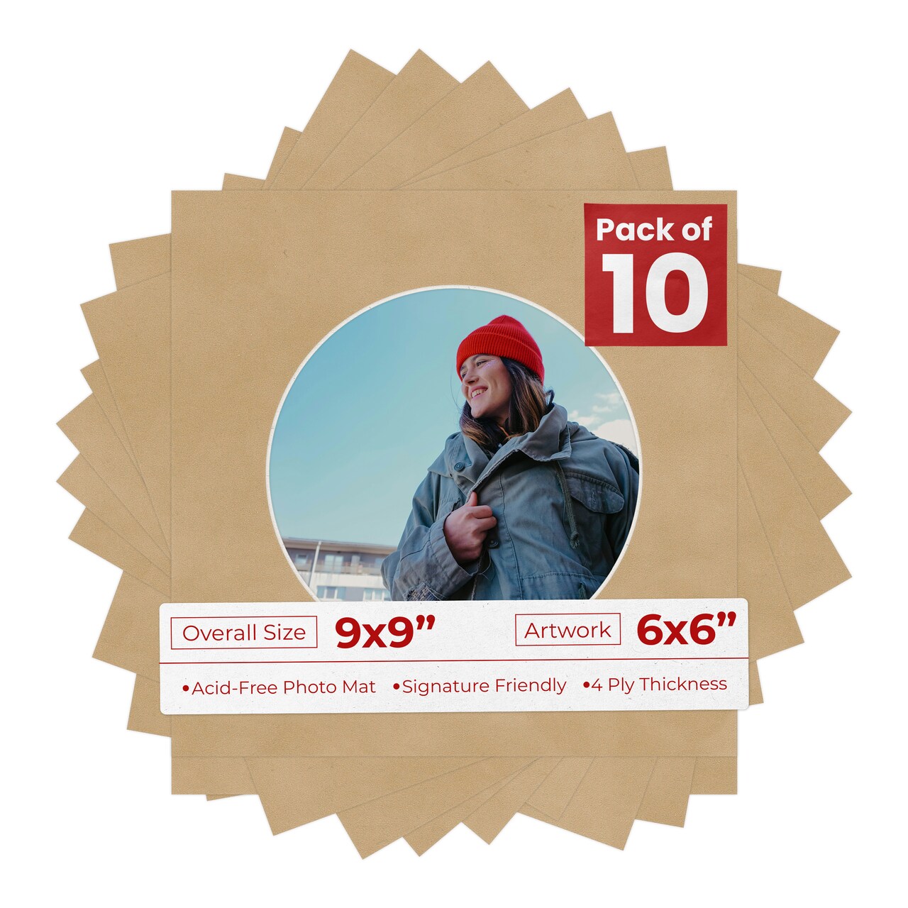 Beige Suede Mat Board for 9x9 Frames - Circle Opening for 6x6 Photos